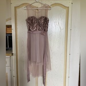 Gold high low homecoming dress sparkly tan